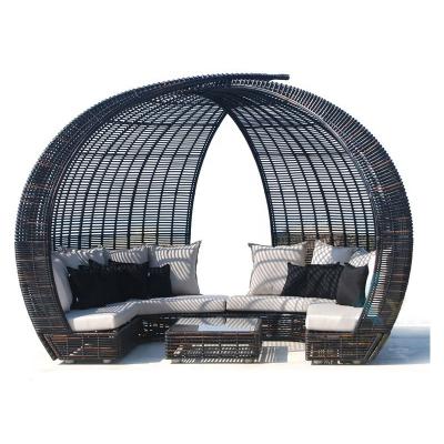 China Modern high quality round patio poolside outdoor daybed beach garden wicker set for sale