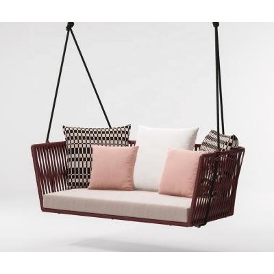 China Modern high quality outdoor wicker balcony patio furniture double seat garden rattan leisure hanging chair for sale