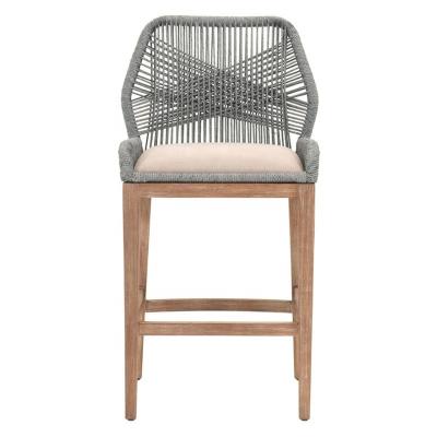 China Contemporary Outdoor Counter Stool with Removable Upholstered Seat and in All-Weathered Fabric and Intricate Rope Weave Design for sale