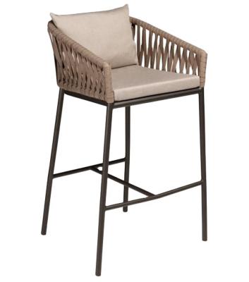 China Stable outdoor poly rattan webbing bar stool with powder coated aluminum frame for sale