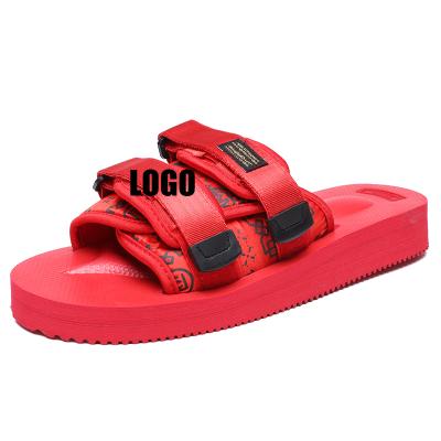 China Good Quality Anti-slippery EVA PVC Printing Cloth Slippers Hook and Loop Strap Men's Fashion Soft Slide Sandals for sale