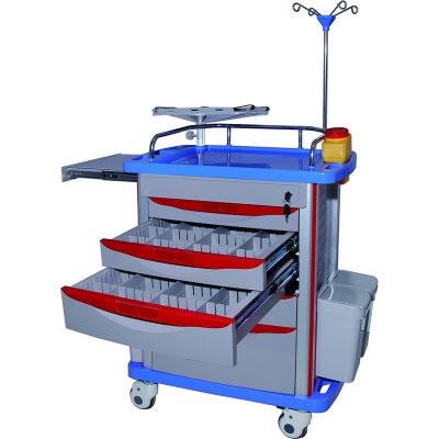 China Nursing Trolley Emergency Trolley Clinic Emergency Medicine Cart With Hooks for sale