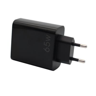 China Mobile Phone 2 to 1 PD Chargers EU Plug USB A Wall Charger Black Gan 65W Adapter Compatible For iPhone 13 Charger for sale