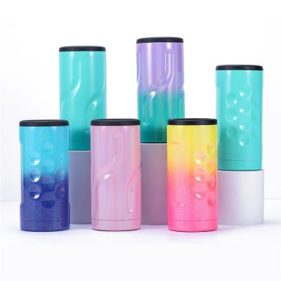 China RJ Logo And Color Insulated Custom Vacuum Insulated Vacuum Can Cooler Glitter For 12 oz Can Slim Insulator for sale