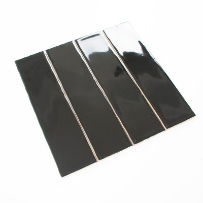 China Vitagres Modern Shinny Black Handmade Glossy Balcony Black Wall Tile 75x300mm for sale