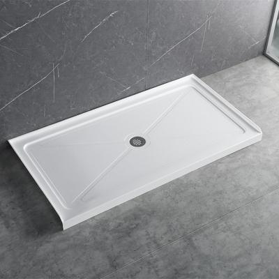 China Modern White Acrylic Shower Bathroom Accessories Tray Deep Cultured Marble Shower Low Pan With Watermark Bathroom Shower Pan for sale