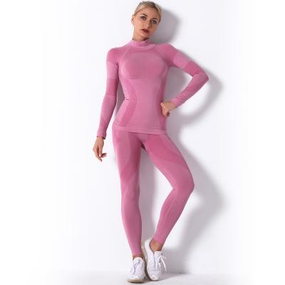 China Breathable Woman Trial Suit Set Seamless High Waist Gym Long Sleeve Sports Running Slim Yoga Sets for sale