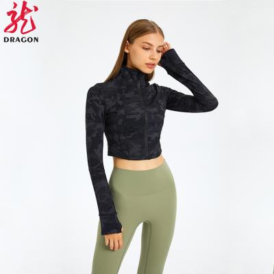 China Breathable Sports Lace Zipper Slim Long Sleeve Women Yoga Fitted Jacket for sale