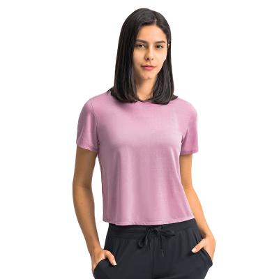 China High Quality Breathable Super Stretch Womens Yoga Sports Gym Tops Summer Short Sleeve for sale