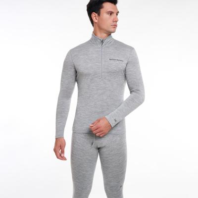 China Thermal Ready to Ship Black 100%Merino Wool Half-Zip Men's Long Sleeve Top Thermal Mens Long Underwear for sale