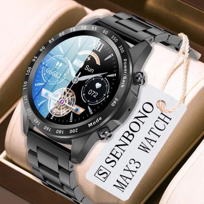 China Hot Sales SENBONO Touch Screen SmartWatch MAX3 Call Response Heart Rate Waterproof Round Screen Business Watch Men Smart Watch for IOS Android for sale