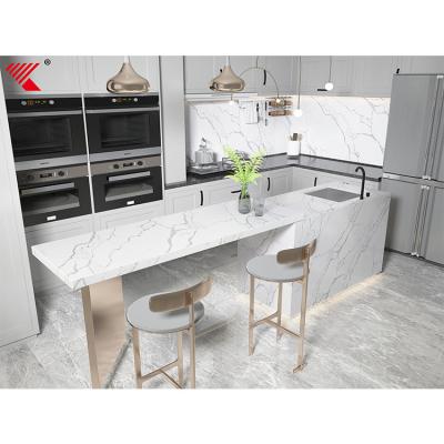 China Bookmatched Factory Best Selling White Marble Look Calacatta Quartz Stone Quartz Slab Kitchen Island Vanity Top Countertop Bench Top China for sale