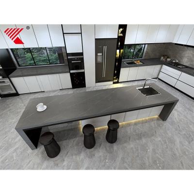 China Infinite continuous artificial gray pietra quartz stone slab with custom size for kitchen island/countertop/vanity for sale