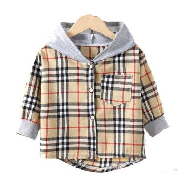 China Washable Children's spring and autumn shirts children's clothing boys hooded plaid shirt girls 1-12 years old long-sleeved plaid coat for sale