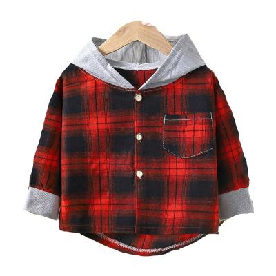 China Washable 2-9T cotton casual plaid shirt Spring fall children's coat boys girls long sleeve hooded for sale