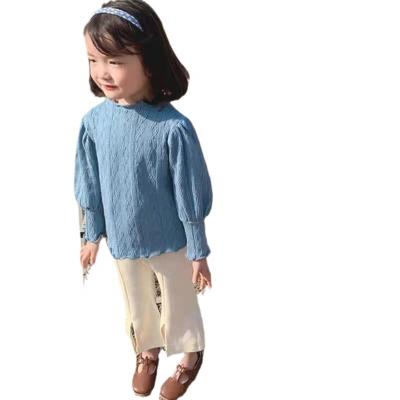 China Washable Autumn girls' knit base shirt baby girls' puffy sleeves with girls' lace collar top for sale