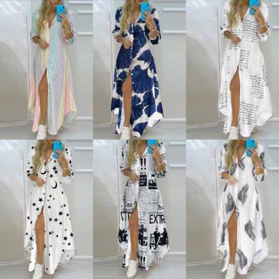 China 2022 Fashion Bohemian Temperament Temperament Print Summer Long Sleeve Breathable Spring/Dash Shirt Dress Beach Casual Vacation for sale