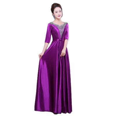 China Ladies Breathable Long Dress Chinese Style Modern Host Suit 4XL Solid Color African Plus Size Dress for sale