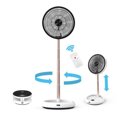 China DC 12v Motor Whisper Height Quiet Adjustable Folding Stand Foldable Housing Electric Rechargeable Fan for sale