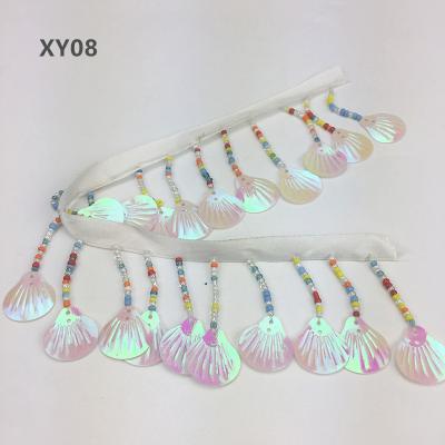 China Viable Hot Sale High Quality Lace New Product Handmade Shell Shape Fringe Beaded Webbing Lace for sale