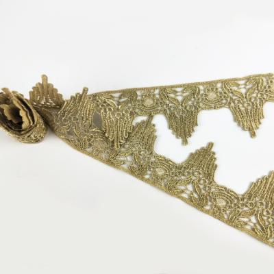 China New Arrival Style Elegant Design 6.5cm Gold Ribbon Guipure Lace Trim Viable For Dress for sale