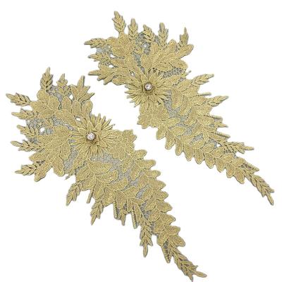 China Viable Hot-selling Latest Gold Factory Flower Patches Embroidery Lace Wedding Trim High Quality for sale