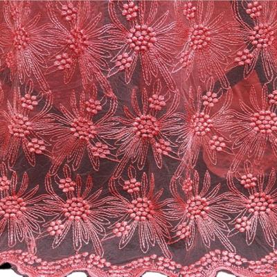 China Wholesale Viable High Quality Bridal Red Fabric Fashion Red Lace Fabric Embroidery Lace Fabric Bridal Lace Fabric for sale