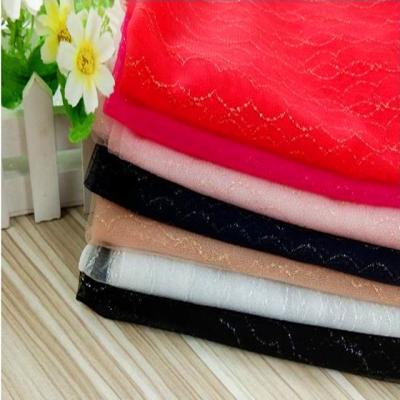 China Viable Factory Customized Shiny Embroidered Wave Stripe Polyester Mesh Wedding Elastic Fabric for sale