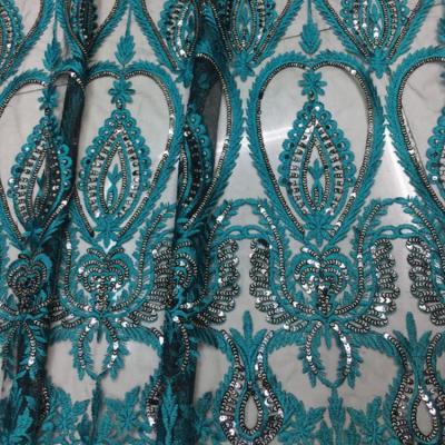 China 2019 Viable High Quality Embroidery Lace Dress Green Sequin Fabric For Garment for sale