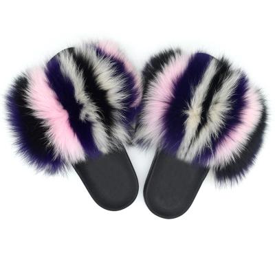 China Fashion Trend Women's Luxury Fur Slides With Real Fur Slides Summer Fox/Raccoon Fur Slippers for sale