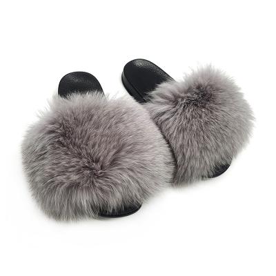 China Fashion Trend Factory Wholesale PVC Slips Ladies Real Raccoon Fur Slippers Women Soft Fox Fur Slides for sale