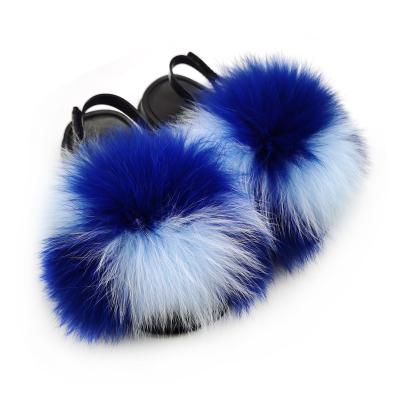 China Fashion Trend Baby Luxury Furry Slippers Fur Slides Raccoon Fur Indoor Outdoor Slippers for sale