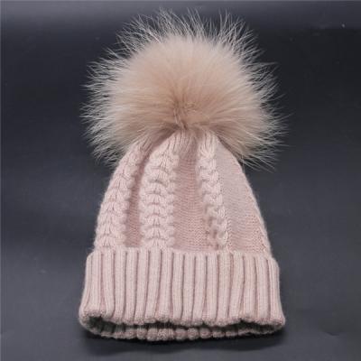 China breathable & Waterproof Pom Pom Beanie Hat Knitted Hats With Fur Pompom Winter Knitted Wool Hat for sale