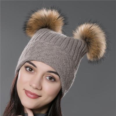 China JOINT Fashion Women's Double Fur Pom Poms Hats for sale