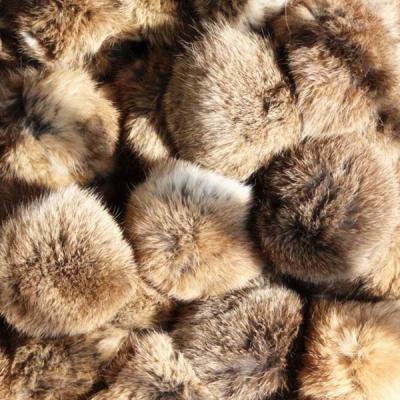 China Natural gray and brown fluffy/eco-friendly rabbit fur ball pom poms rabbit fur pom pon with strings for sale