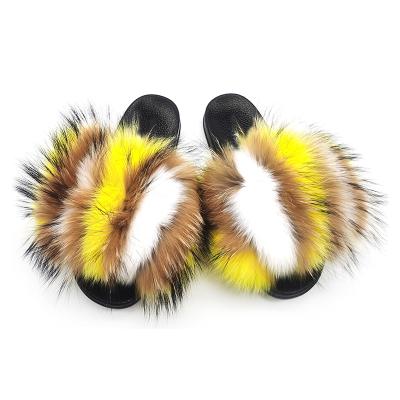 China Flat Soft Fluffy Kids Smudge Fur Slippers Baby Fur Slides Real Fur Kids Sandals for sale