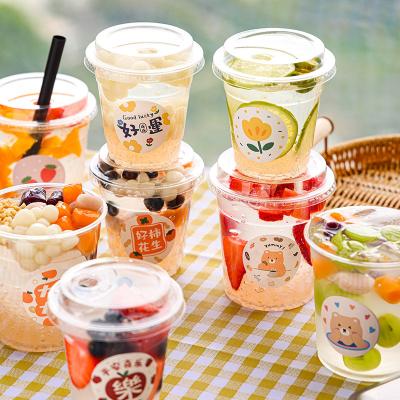 China 16oz PET Cups With Printed Logo , Plastic Pet Plastic Cups Disposable Bubble Tea Cup for sale