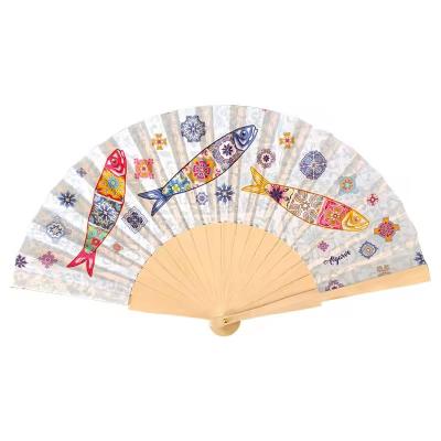 China Customized Big Folding Bamboo Hand Fan Fabric Logo Black Hand Held Fan Personalized Hand Fan for sale