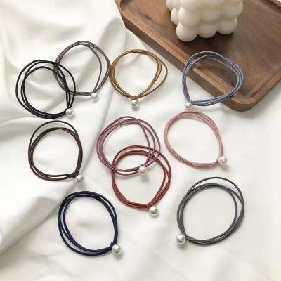 China Fashion Women Hair Band Hair Accessories Pearl Charm Headwear Soft Colorful Nylon Elastic Band Hair Ties Set for sale