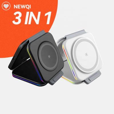 China Cell Phone Qi 15w 3 in 1 One Foldable Three-in-one Lightly Flat Wireless Charger for Iphone for sale