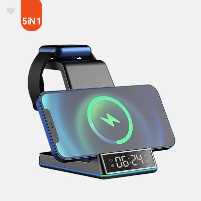 China Highly Convenient 3 in 1 Wireless Charger Station Magnetic Folding Wireless Charger with Alarm Clock for sale