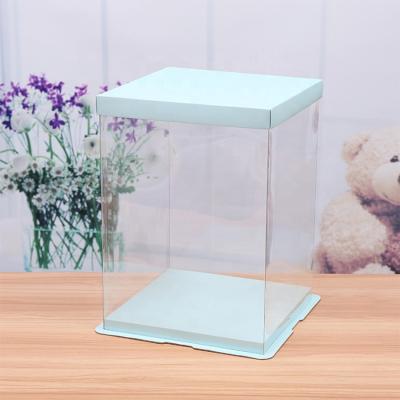 China Recyclable High Quality Custom Cake Packaging Blue Cover Transparent Square Cake Boxes for sale