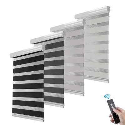 China Minimalist Electric Blackout Motorized Day And Night Standard Double Layers American Zebra Roller Blinds for sale