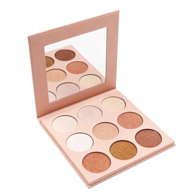 China 9 Pan Rose Gold White Eyeshadow Palette High Waterproof Party Glitter Highlighter Bar Metallic Makeup Palette With Mirror for sale