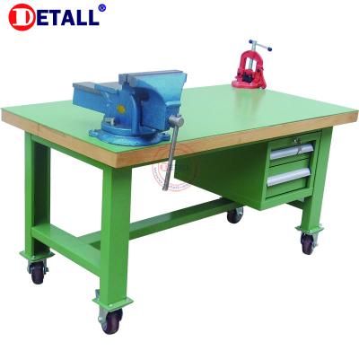 China Heavy Duty Machinery Repair Shops Detall Workbench With Solid Wood Table Top In Drawer for sale