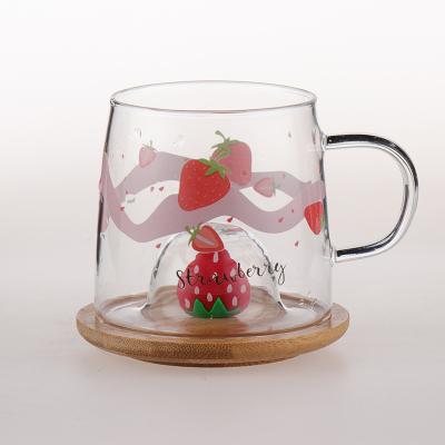 China Strawberry Viable Wall Shape Double Wall Shape Fruit Juice Drink Ice Cream Cup Home Glass Mug for sale