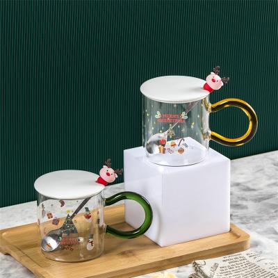 China New Design Sustainable Enamel Color Cute Snowman Glass Water Cup 420ml Glass Mug for sale