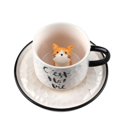 China Viable High Quality Creative Cute Animal Tea Cat Ceramic Mugs Large Capacity Ceramic Mugs for sale