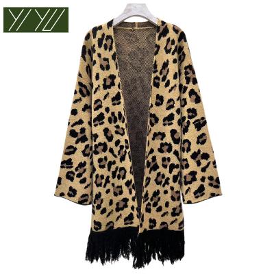 China Wholesale Comfy QUICK DRY knit cardigan top leopard cardigan loose knit women tassels cardigan sweater for sale