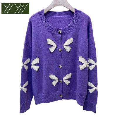 China QUICK DRY Custom Long Sleeve Button Down Fashionable Floral Knitwear Women Flower Sweater Cardigan for sale